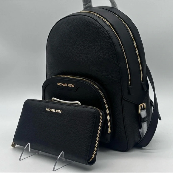 Michael Kors Medium Jaycee Backpack & Continental Wallet Wristlet Black - Picture 3 of 14